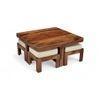 Blane Sheesham Wood Accent Coffee Table Set With 4 Stools In Natural Teak Finish