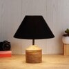 Isabel Black Fabric Shade Table Lamp with Natural Wooden Base