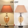 Hinton Amber Glass And Nickel Finish Metal Table Lamp With Beige Cotton Shade
