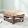 Amber Sheesham Wood Foot Stool in Teak Finish with Velvet Cream Cushion