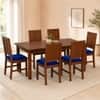 Globally Indian Mahira Solid Sheesham Wood 6 Seater Dining Table Set 6 Chairs Navy Blue