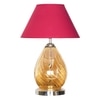 Decade Glass and Metal Table Lamp With Maroon Cotton Shade