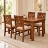 Globally Indian Jaalika Solid Sheesham Wood 4 Seater Dining Table Set 4 Chairs Beige