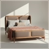 Valerio Duo-Panel Luxe Queen Size Bed in Tuape colour Velvet with Oak wood Frame