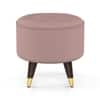 Rene Tuffed Pouffee In Mango Walnut Finish with Spanish Rose Leatherette Colour