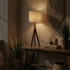 Triune Brown Wooden Table Lamp with White Printed Lampshade