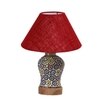 Devansh Conical Maroon Jute Shade Lamp With Wood & Mosaic Glass Base For Decoration/Office/Home/Gifting/Study For Decoration/Office/Home/Gifting/Study -(10X10X14.5) Inches -A