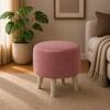 Doe Buck Parker Velvet Round Ottoman Stool in Pink Colour with Wooden Legs