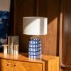 Atrani Handicrafted Table Lamp in Blue Stripes and white Colour