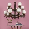 Eliante 13-Light Chandelier, Wood, Mild Steel, Ceramic Glass, Modern Decorative Lighting Fixture