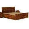 Moglis Solid Wood King Size Bed With Box Storage Bed In Honey Oak Finish