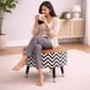 Doe Buck Zik Zak Chevron Printed Ottoman Stool in Tan and Black Colour with Gold Tipped Legs