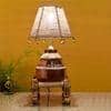 Hand Knitted Earthen Lamp with Jute Shade on Rosewood Manji (7x7x18")