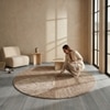 Handmade Round Wool Rug Modern Geometric Beige 7 Feet Carpet