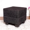 Iris Solid Wood Pouffee in Jute Black Fabric