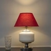 RAMZI Chrome Finish Metal And Frosted White Glass Table Lamp With Maroon Cotton Shade