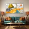 The Castle Decor Golden Deer Wall Painting Wooden Framed 27x48 Inch (Style 1)