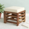 Houston Sheesham Wood Contemporary Set of 2 Stools in Jute White, Natural Teak Finish
