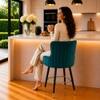Doe Buck Nolen Upholstered Bar Stool in Teal Colour with Gold Tip Legs