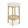 Elva Solid Wood and Banswara Marble Side Table In Natural Oak Finish