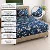 Fara Blue Floral 250 TC Glaze Cotton Fitted Queen Size Bedsheet with 2 Pillow Covers – Threads