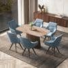 Nola 6 seater Compact Dining Table in Amber Jade Ceramic with Wella Dining Chair in Blue Fabric