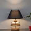 VARELLO Clear Glass Table Lamp with Gold Accent and Wood Base Black Shade