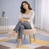 Doe Buck Luna Boucle Round Ottoman Stool in Light Brown Colour with Gold Metal Legs