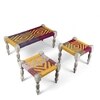 Oakville Sheesham Wood Vintage Seater Maachi Bench Set  2 Stools In Multi Colour Chindi  Yellow Rope