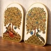 Mughal Royal Lady with Peacock Wall Art Painting Set of 2 Gold Frame 16 x 24 Inch