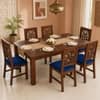 Globally Indian Vayuna Solid Sheesham Wood 6 Seater Dining Table Set 6 Chairs Navy Blue