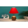 Red cotton with Natural Wood Table Lamp