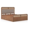 Hanoi Solid Wood Cane Queen Size Hydraulic Storage Bed In Amber Walnut Finish with Shitake Beige Colour