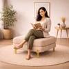 Doe Buck Luxe Boucle Square Ottoman in Light Brown Colour with Gold Metal Legs