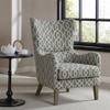 Carolina Printed Infinity Grid Fabric Wing Chair in Green Colour