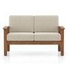 Raynor 2 Seater Wooden Sofa, Finish- Amber Walnut, Fabric- Macadamia Brown