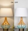 Kingham Bottle Green Amber Finish Glass And Amber Glass Table Lamp With White Cotton Shade