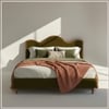 Solara Wave Luxe Queen Size Bed in velvet With Oak wood Frame & Hydraulic Storage