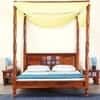Rangrez Sheesham Wood King Size Non Storage Poster Bed in Honey Oak Finish