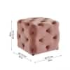 Doe Buck Colchester Velvet Tufted Ottoman Cube in Pink Colour with Wooden Base