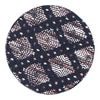 Roswell Sheesham Wood Parisian Round Stool in Blue Jacquard Work Fabric Upholstery