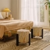 Tondo Solid Wood Pouf in Beige Colour