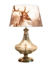 Delicea Blue Luster Metal and Glass Table Lamp With Printed Cotton Shade