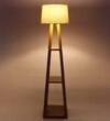 Stool Teak Polish Floor Lamp in Beige Shade