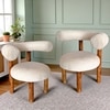 Westfield Sheesham Wood Mid Century Set of 2 Lounge Chair in Off White Soft Boucle Fabric Upholstery