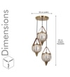 Alfie 3 Light Ceiling Pendant In Brass Finish Metal And Brown Leather With Frosted White Glass Shades