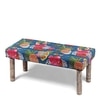 Camilla Solid Wood 2 Seater Bench In Fruit Print Blue Ethnic Kantha Fabric