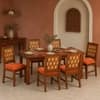 Globally Indian Helene Solid Sheesham Wood 6 Seater Dining Table Set 6 Chairs Navy Blue