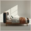 Valerio Duo-Panel Luxe Queen Size Bed in Grey Blue colour Velvet with Oak wood Frame