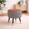 Doe Buck Zik Zak Chevron Printed Ottoman Stool in Brown and Black Colour with Gold Tipped Legs